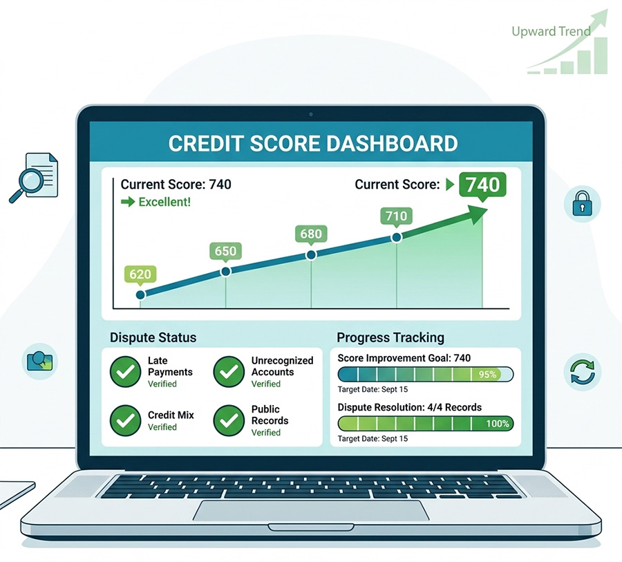 Track your credit repair services progress with live dispute updates and score improvements